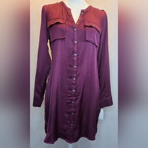 Chaser Long Sleeve Silky Feel Button-Down Dress